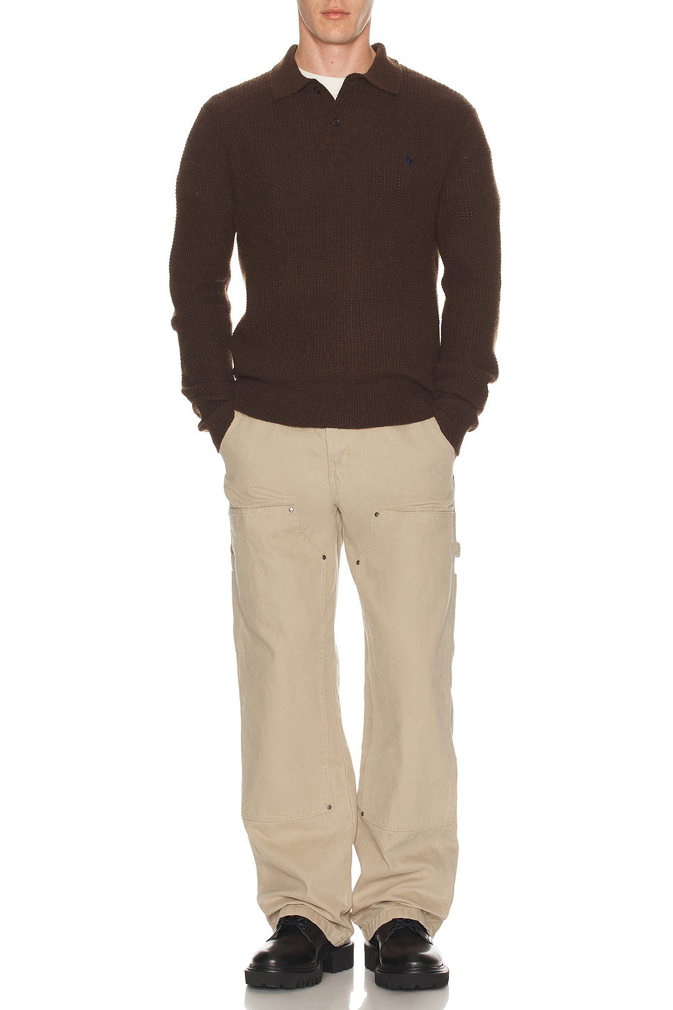 Long-Sleeve Cotton Wool Textured Crewneck Sweater