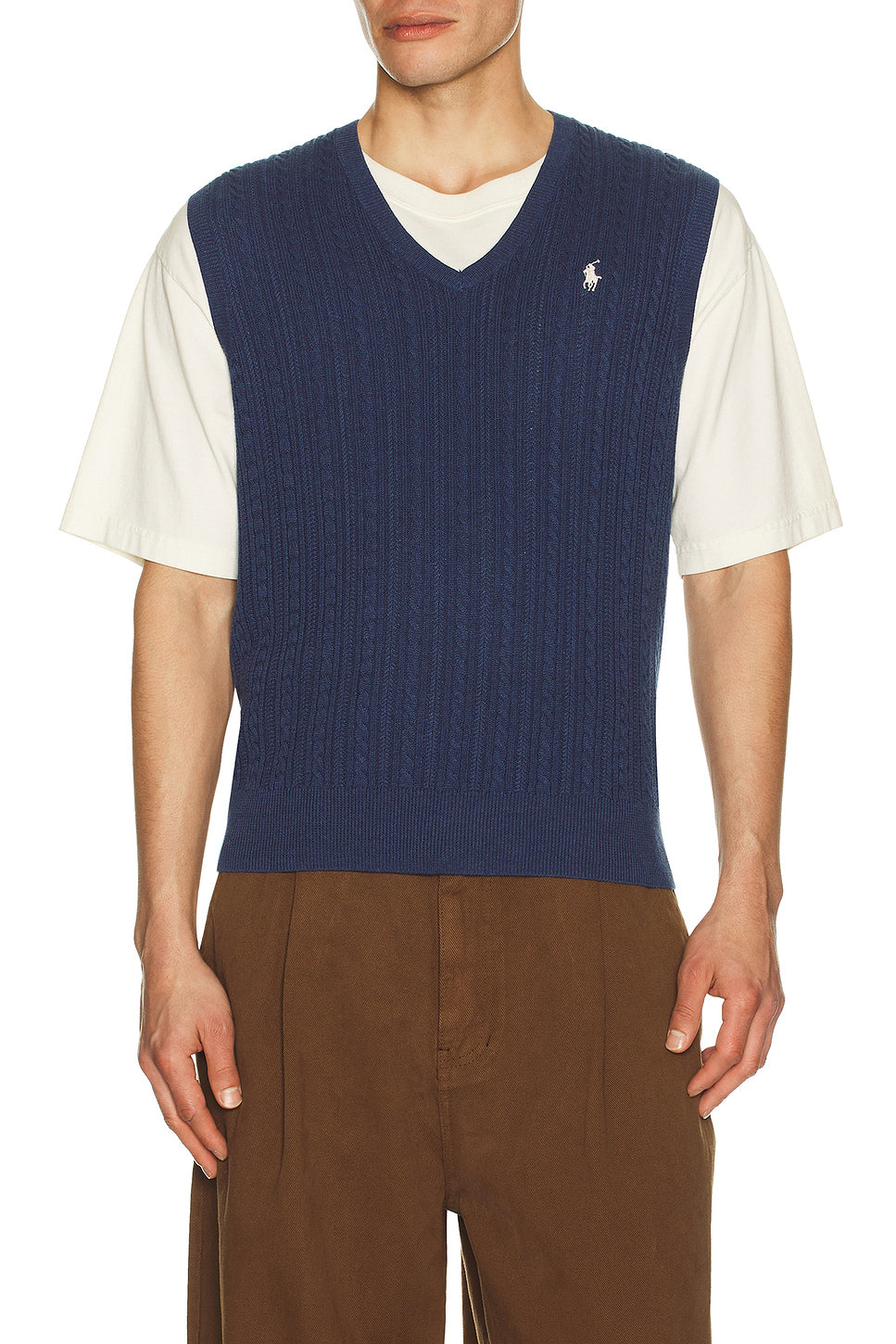 Sleeveless Featherweight Cable Knit V-Neck Sweater Vest