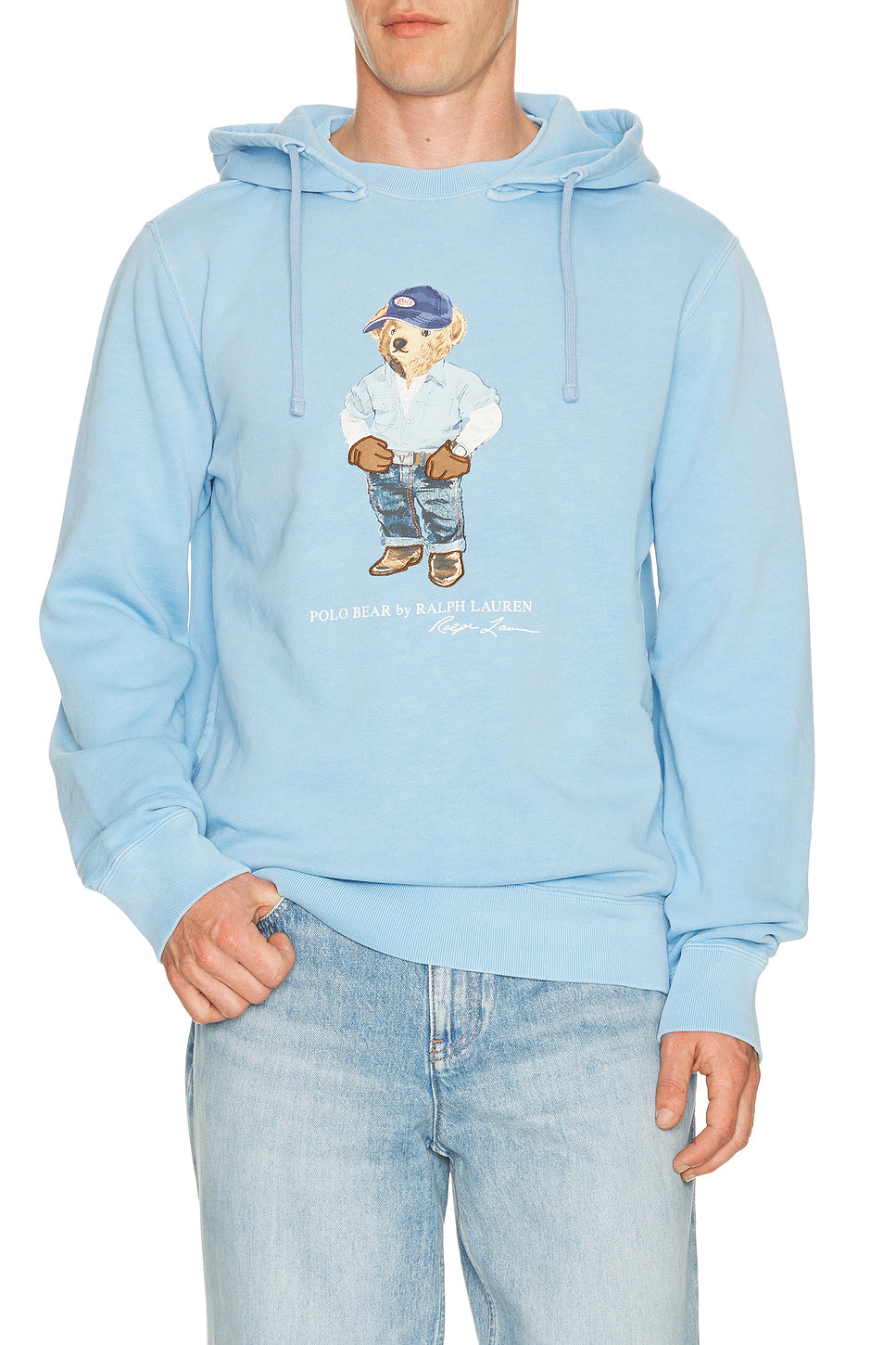 Long Sleeve Vintage Fleece Novelty Denim Bear Hoodie
