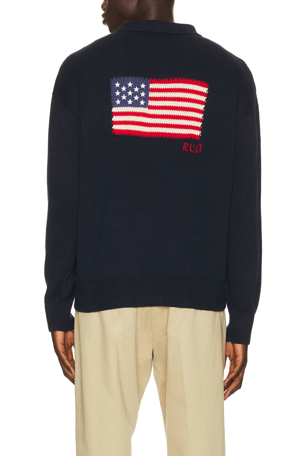 Cotton Blend Novelty Flag 4-Button Placket Pullover Sweater