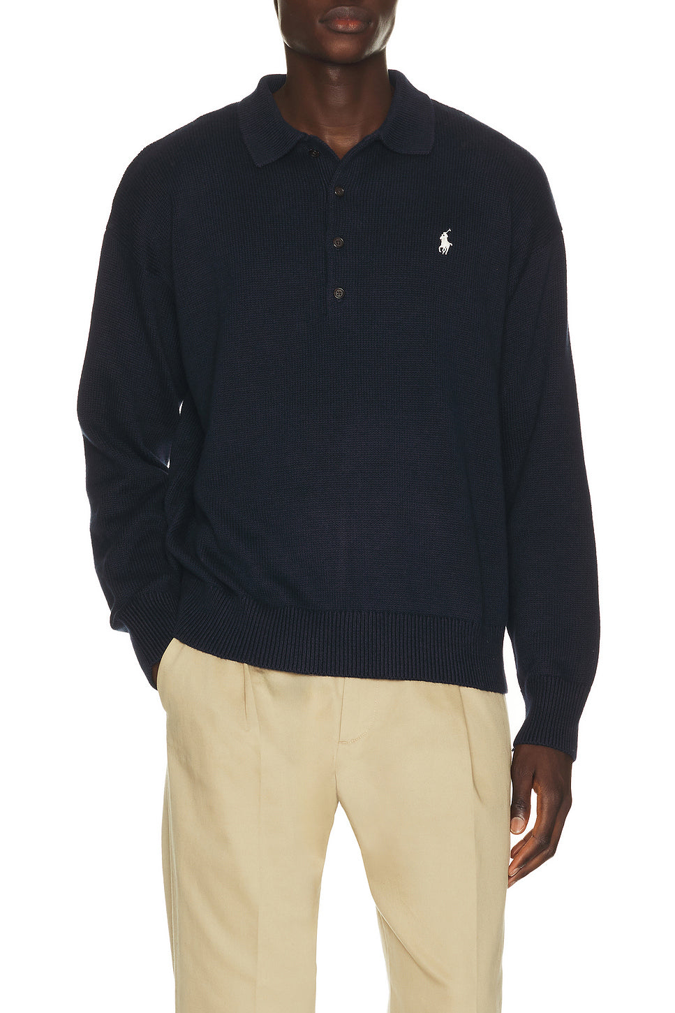 Cotton Blend Novelty Flag 4-Button Placket Pullover Sweater