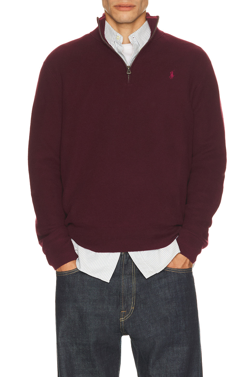 Long Sleeve Cotton 1/2 Zip Pullover Sweater