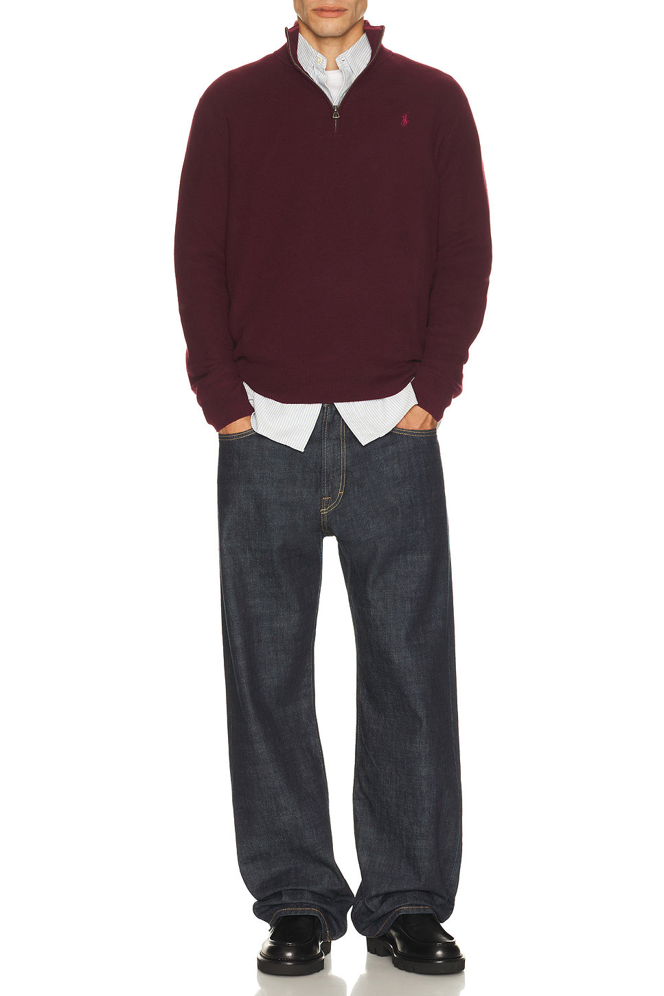 Long Sleeve Cotton 1/2 Zip Pullover Sweater
