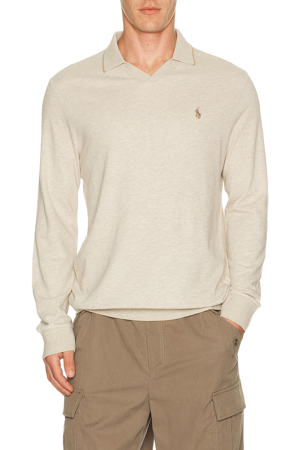 Long Sleeve Textured Johnny Collar Polo