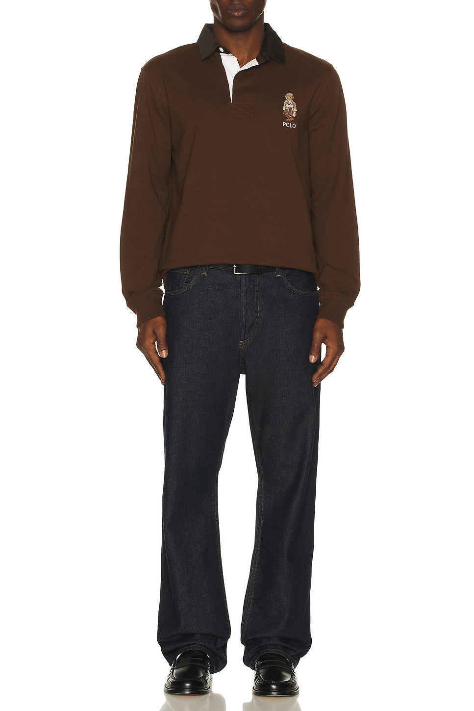 Long-sleeve Jersey Knit Novelty Bear Rugby Polo W/ Cord Collar