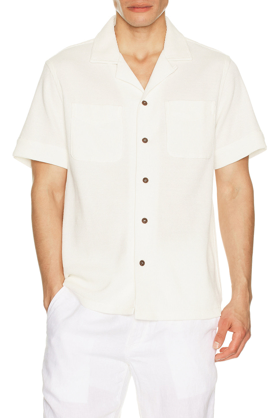 Waffle Knit Cotton Linen Camp Shirt