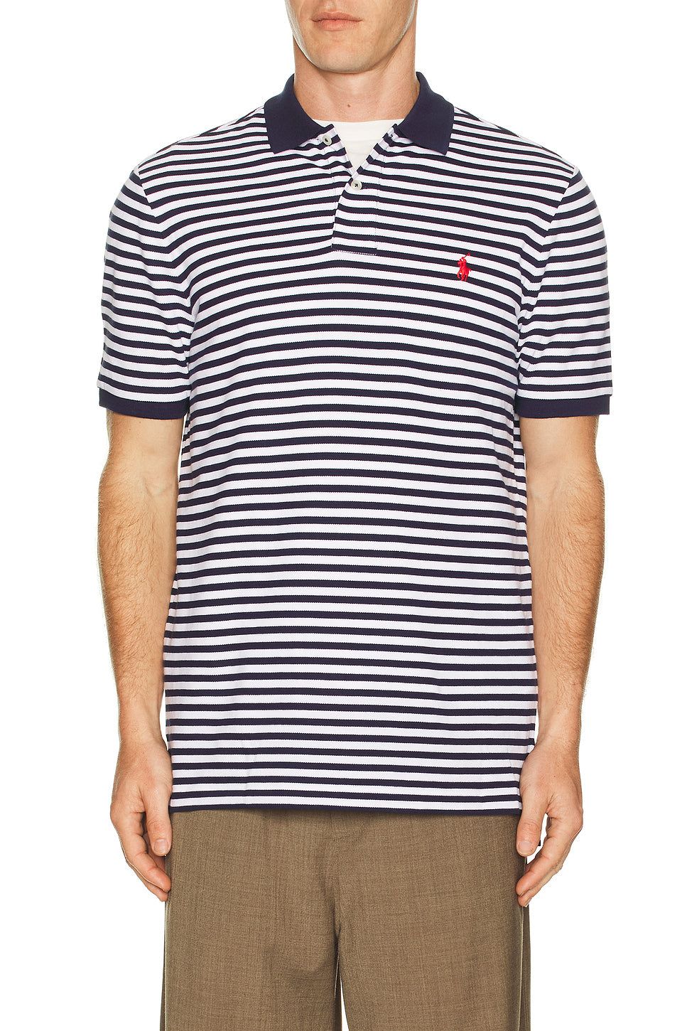 Short Sleeve Mesh Polo Classic Fit White Stripe
