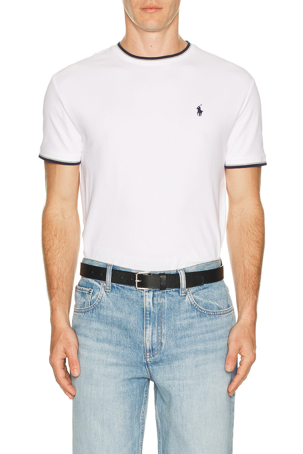 Short Sleeve Stretch Mesh Crewneck Tee W Tipping Collar
