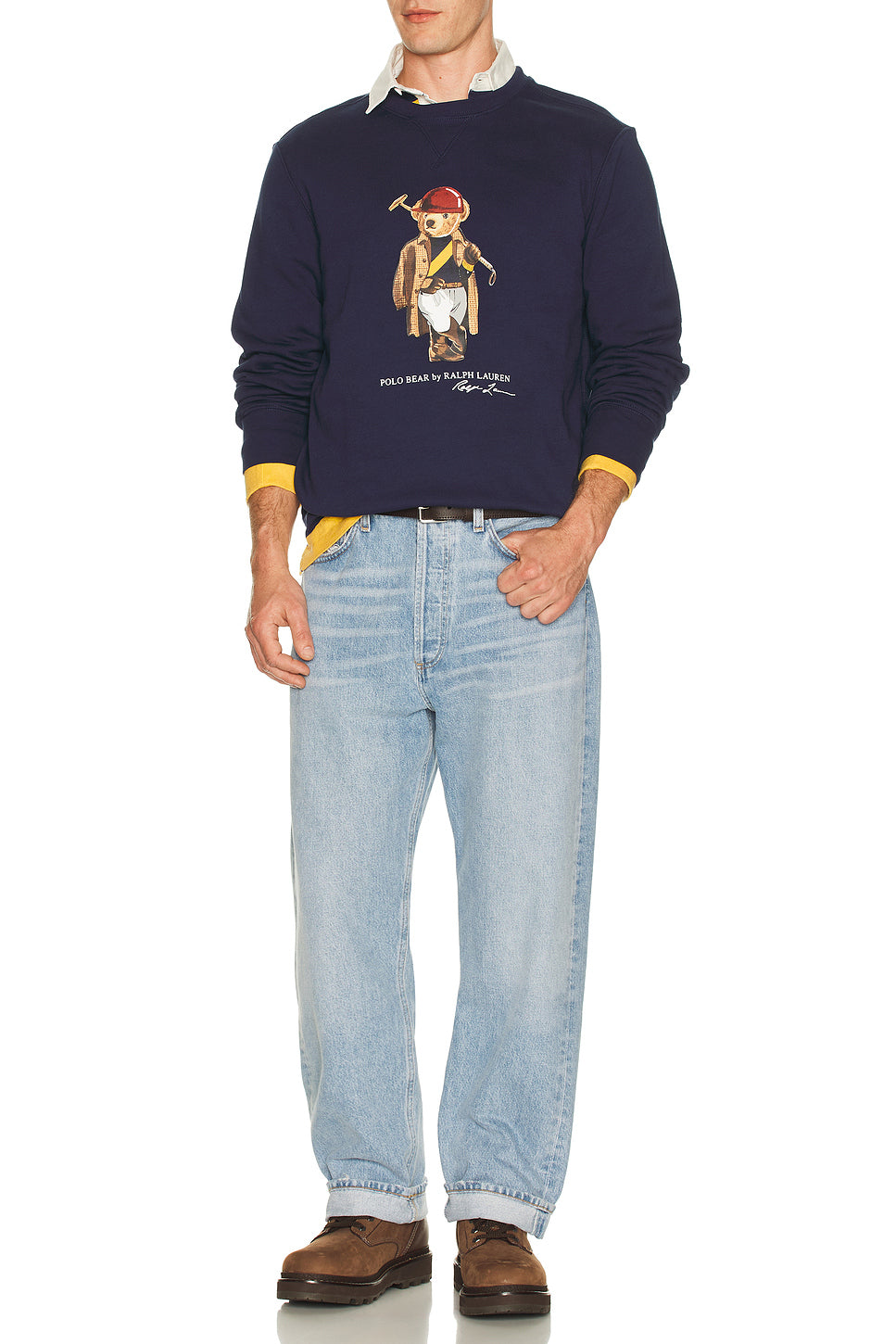 Long Sleeve Jersey Knit Novelty Polo Society Bear Rugby Shirt