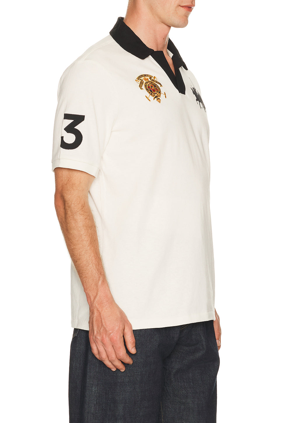 Short Sleeve Jersey Knit Crest Logo Johnny Collar Polo