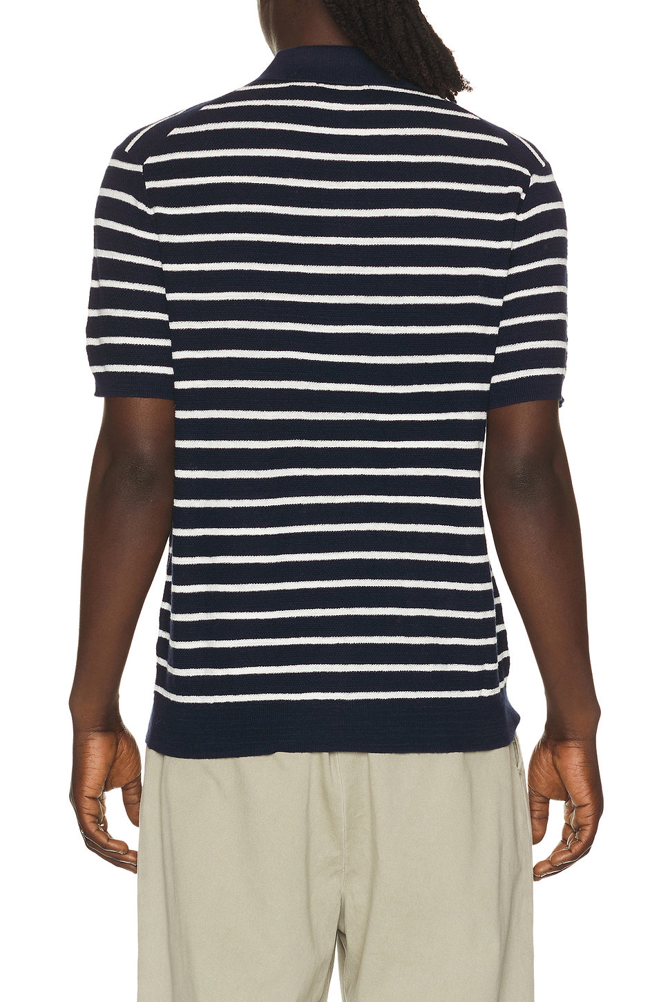 Cotton Blend Textured 3 Button Placket Short Sleeve Polo Sweater