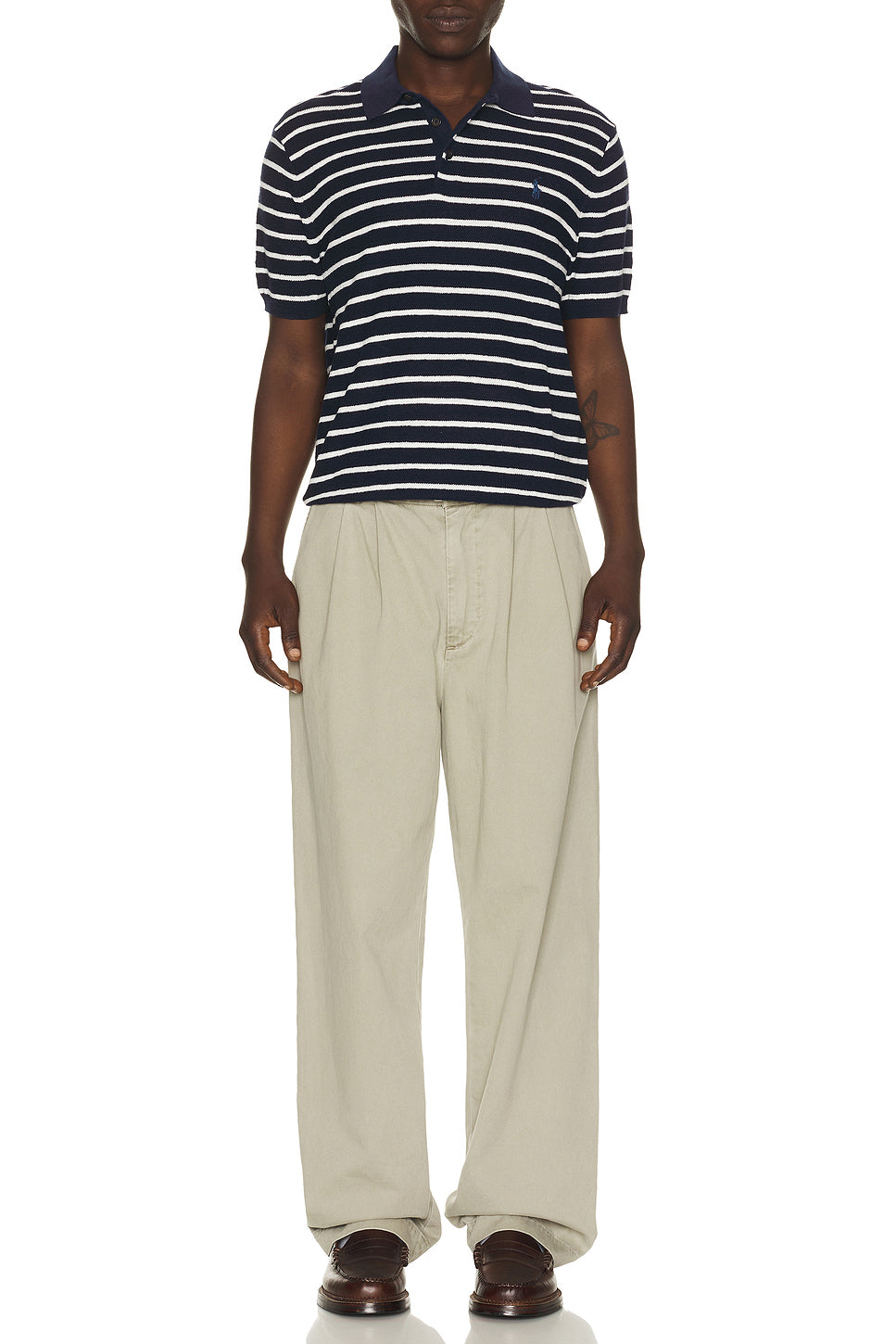 Cotton Blend Textured 3 Button Placket Short Sleeve Polo Sweater