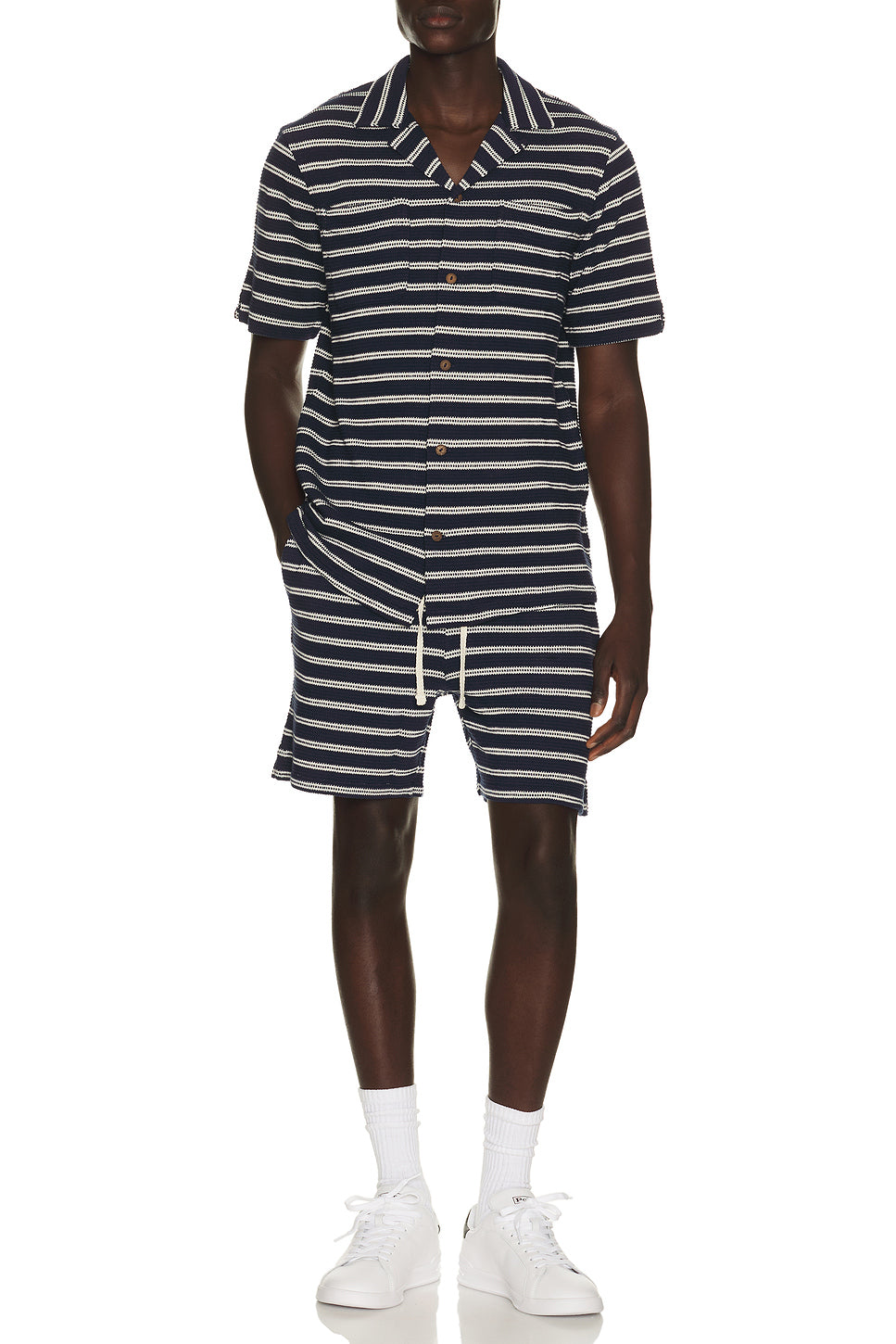 Short Sleeve Cotton Bar Stripe Textured Andy Camp Shirt