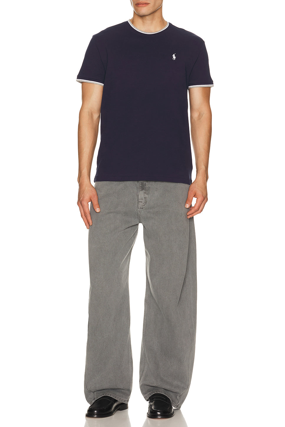 Short Sleeve Stretch Mesh Crewneck Tee With Tipping Collar