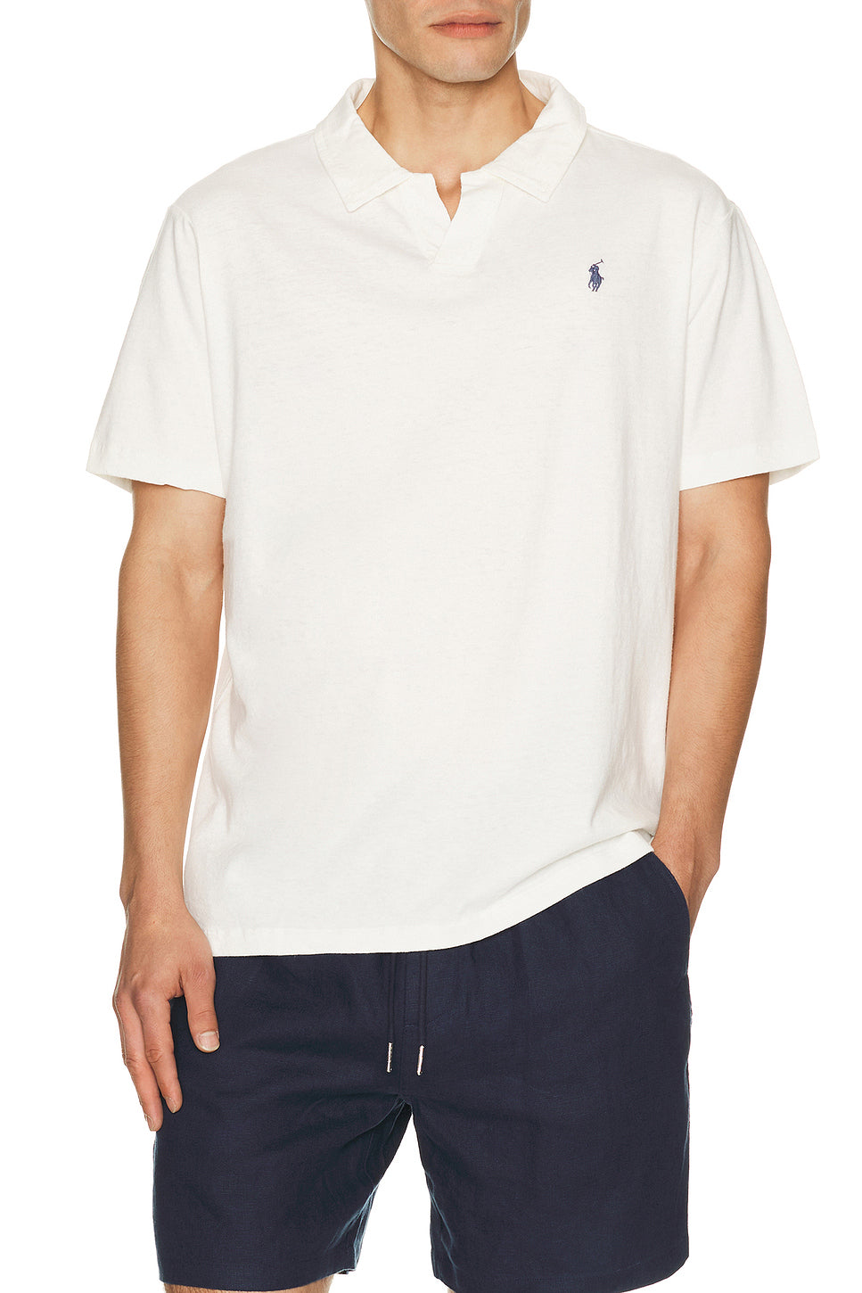 Short Sleeve Cotton Linen Johnny Collar Polo
