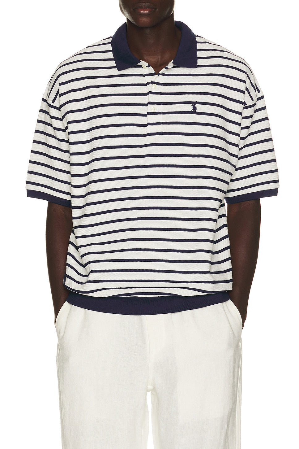 Short Sleeve Yarn Dyed Jacquard Textured Interlock Striped Polo