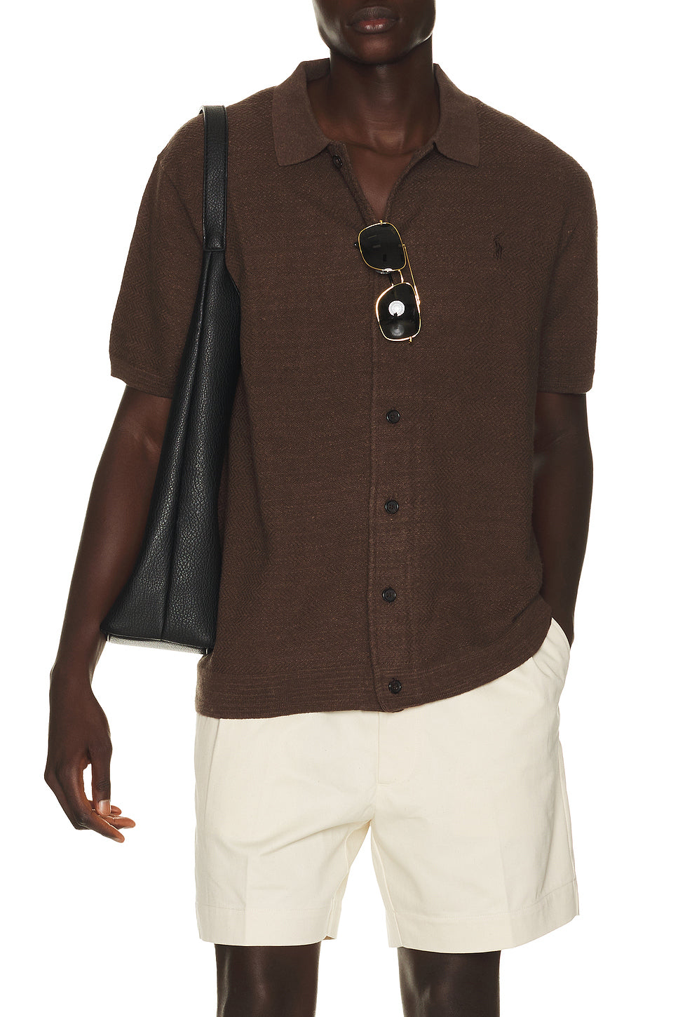 Short Sleeve Cotton Blend Textured Cardigan Sweater With Collar