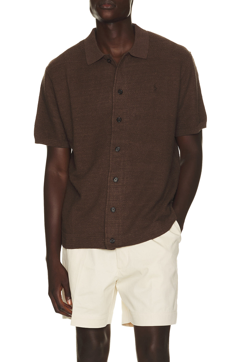 Short Sleeve Cotton Blend Textured Cardigan Sweater With Collar