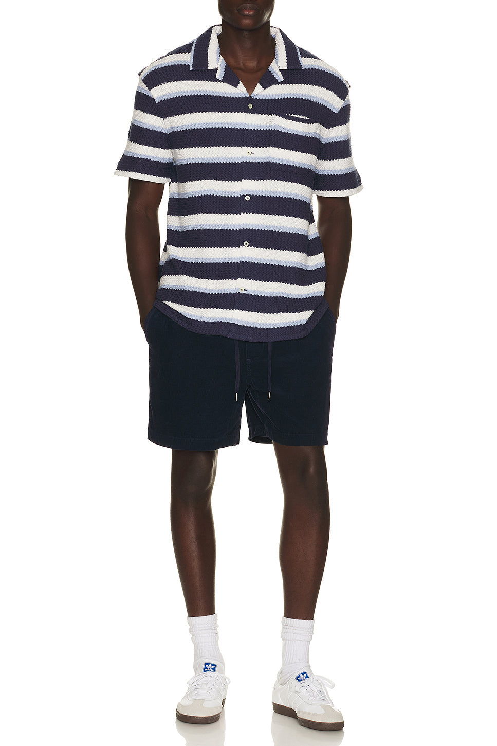 Short Sleeve Yarn Dyed Textured Herringbone Andy Camp Striped Shirt