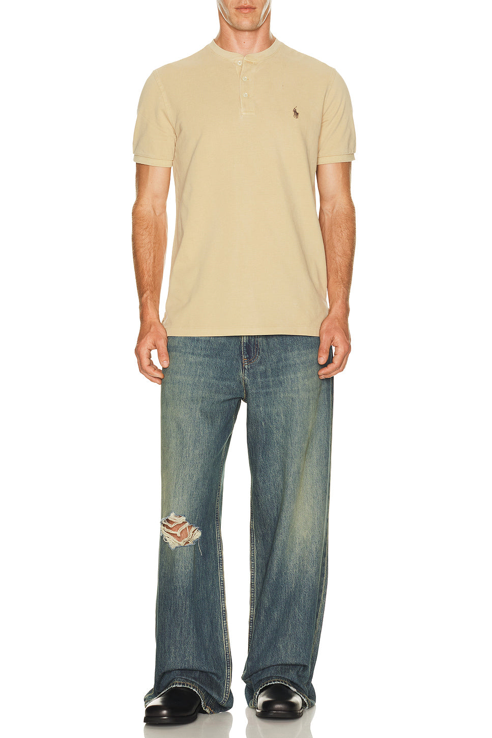 Short Sleeve Garment Dyed Featherweight Mesh Henley T-Shirt