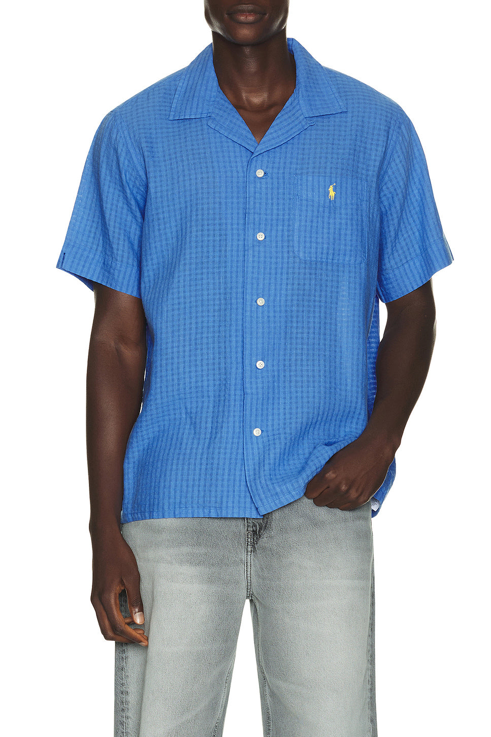 Short Sleeve Seersucker Linen Andy Camp Shirt
