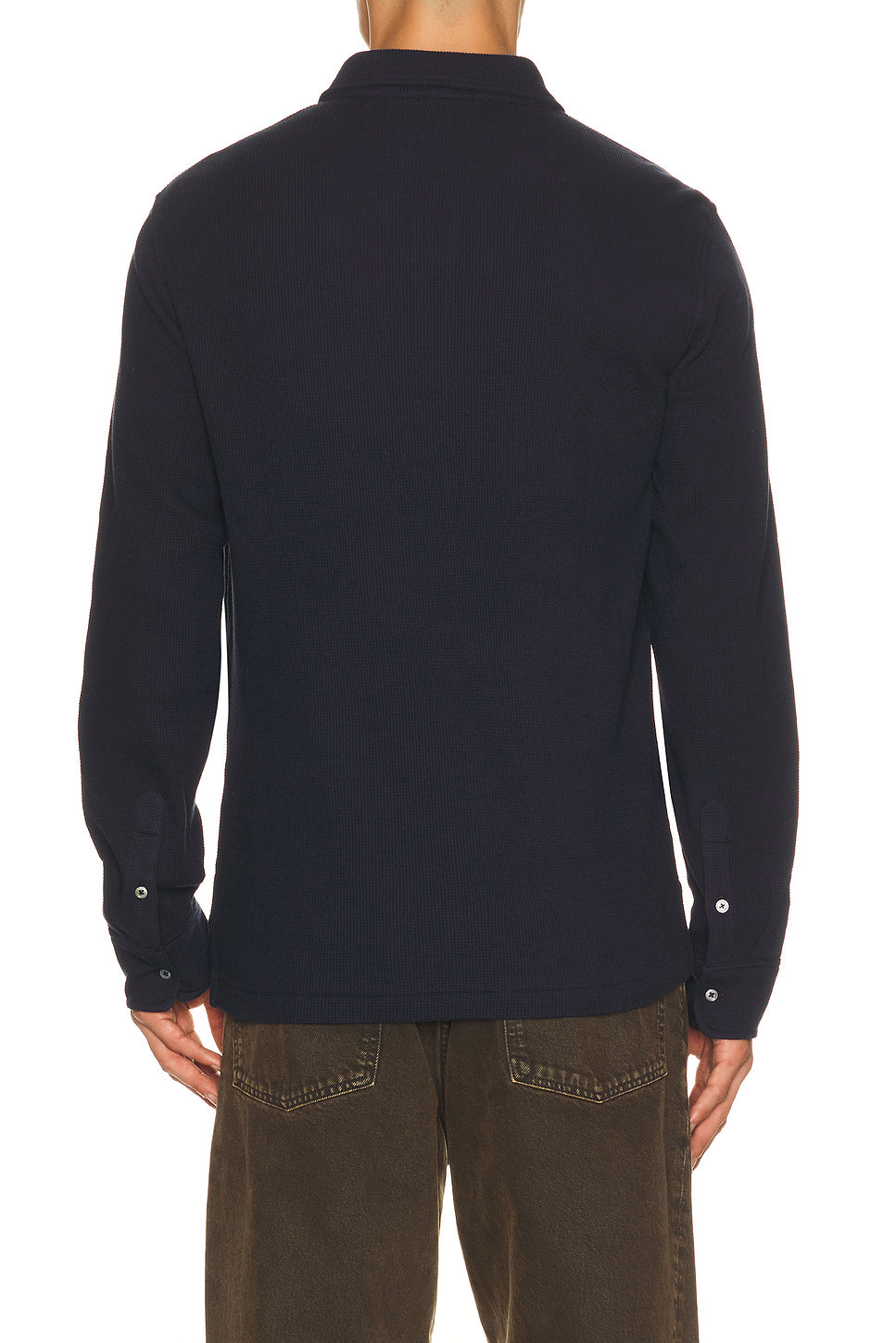 Long Sleeve Textured Waflle Henly Polo