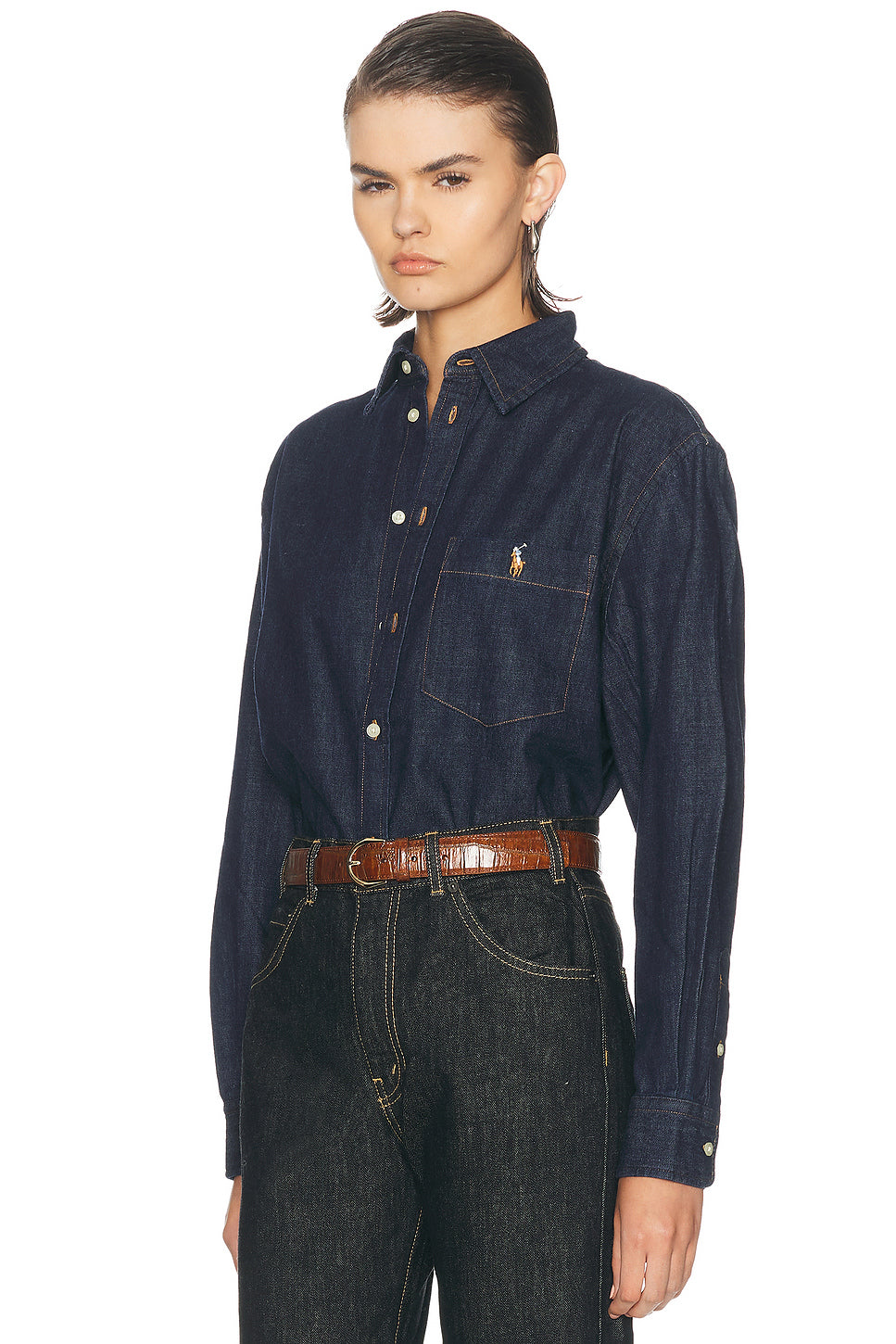 Denim Long Sleeve Collared Shirt