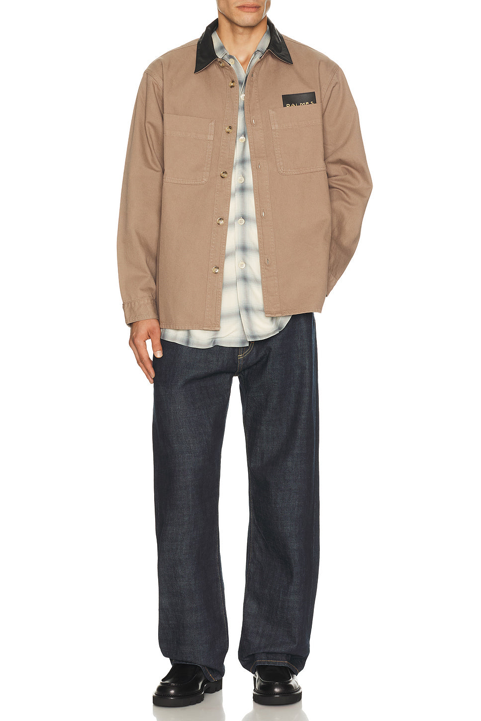 Twill Leather Collar Overshirt