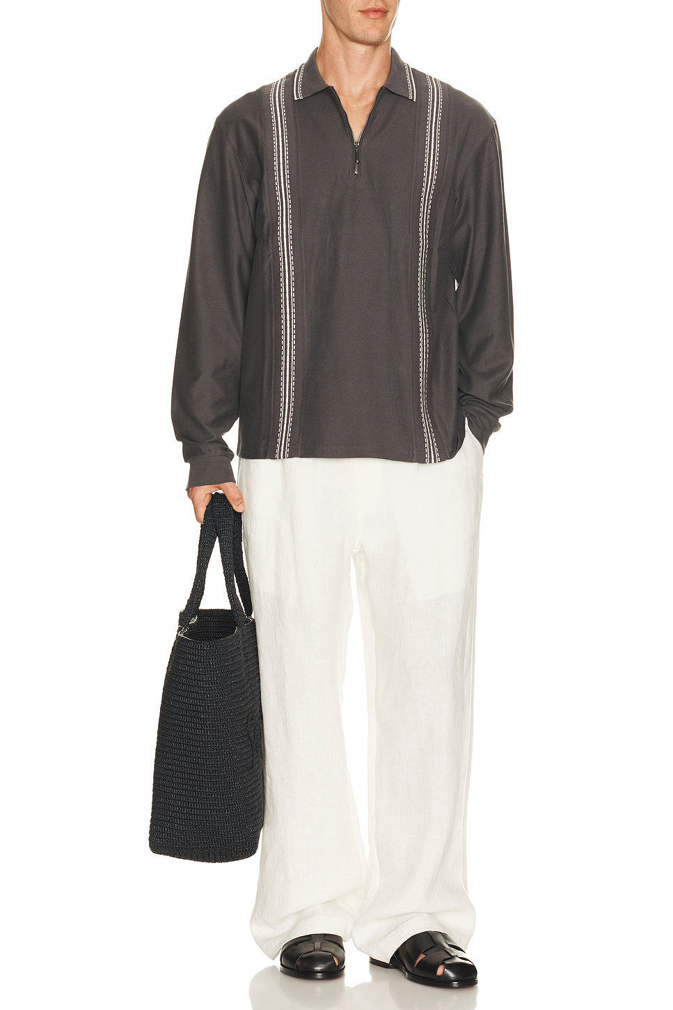 Panel Long Sleeve Zip Polo