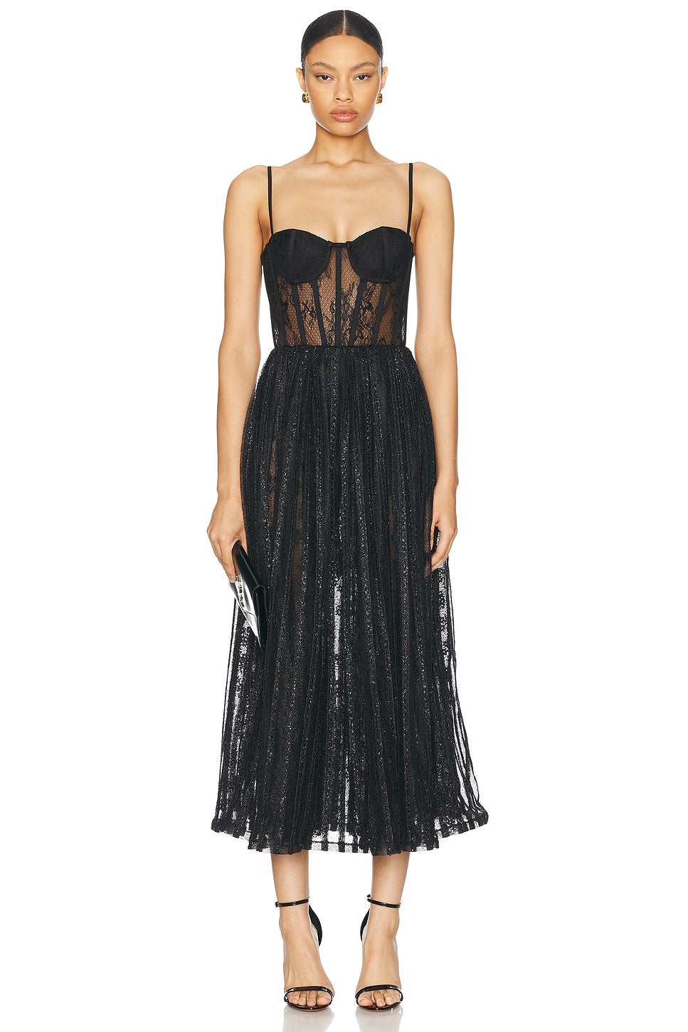 Lurex Tulle Bustier Midi Dress