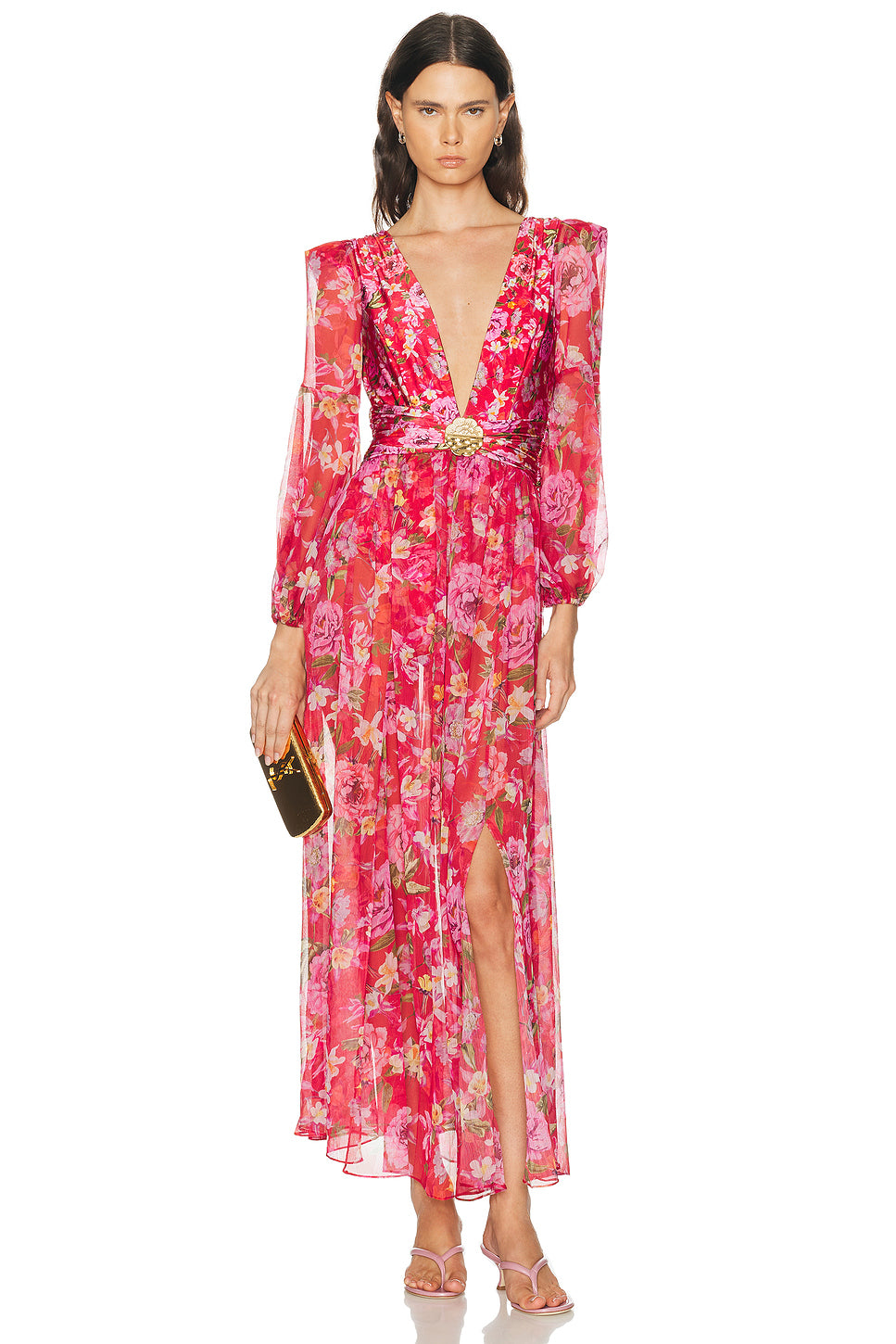 Peony Print Plunge Maxi Dress