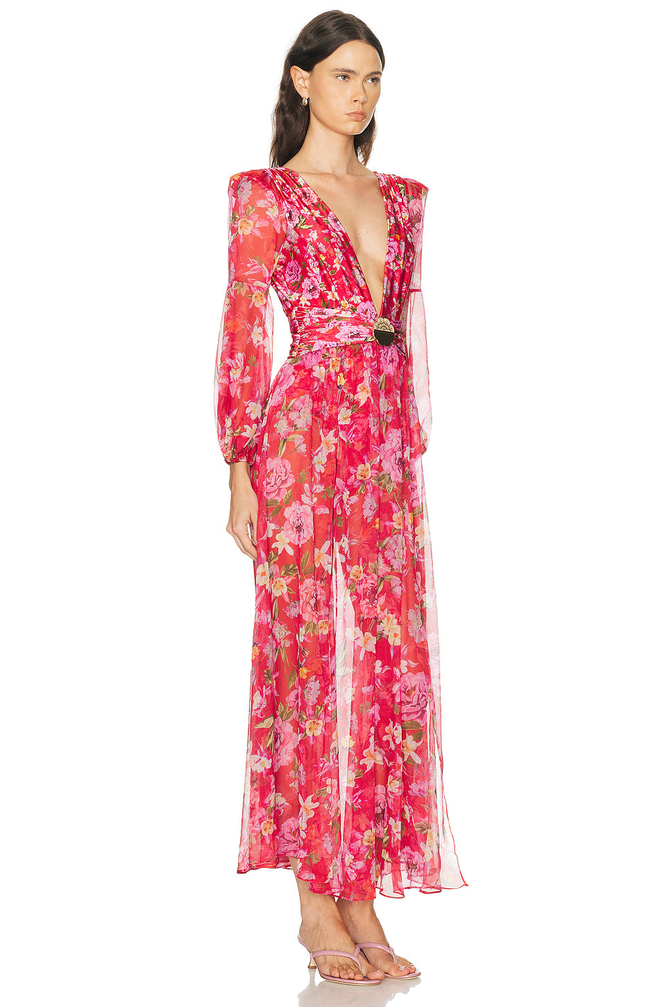 Peony Print Plunge Maxi Dress