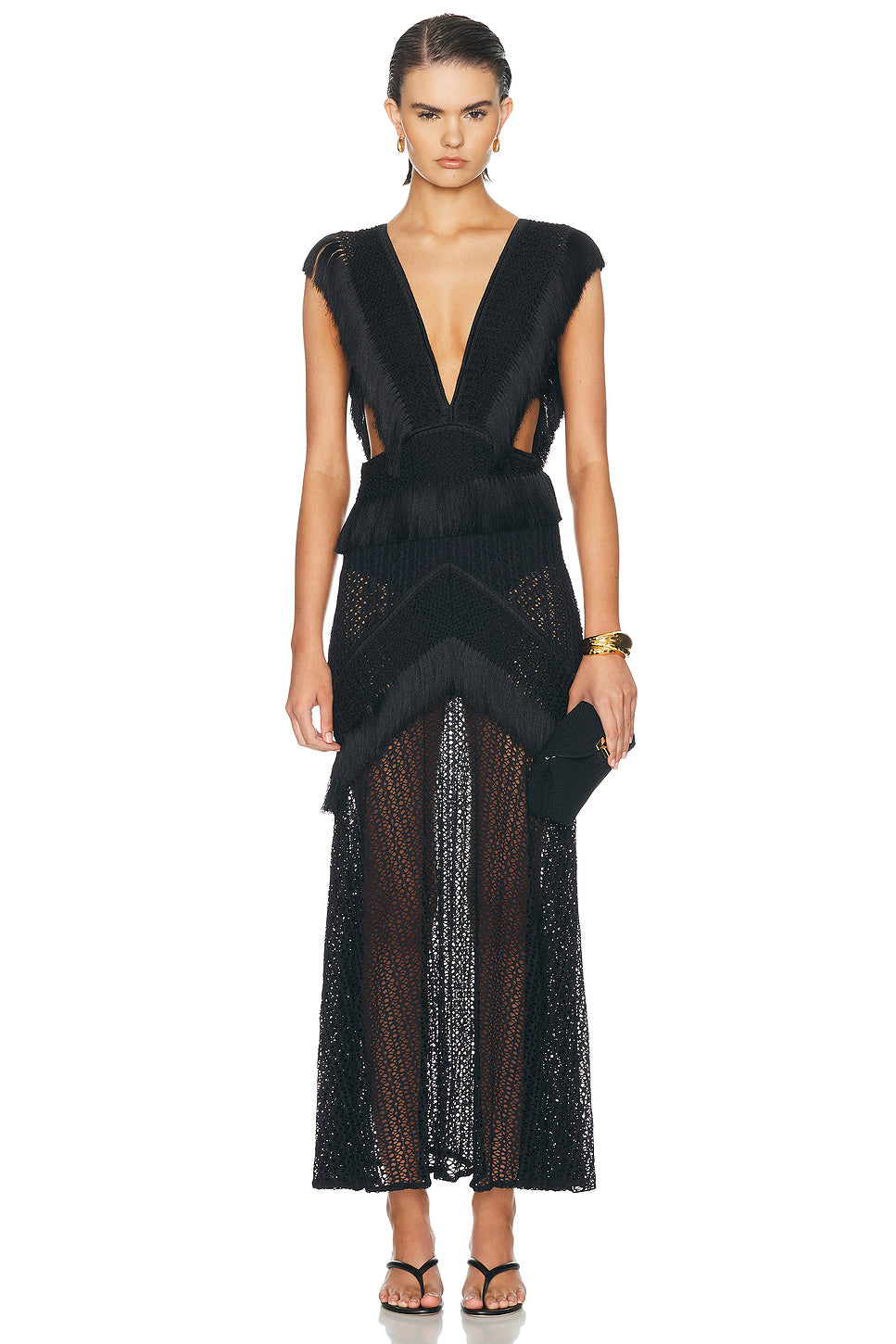 Ayla Fringe Plunge Maxi Dress