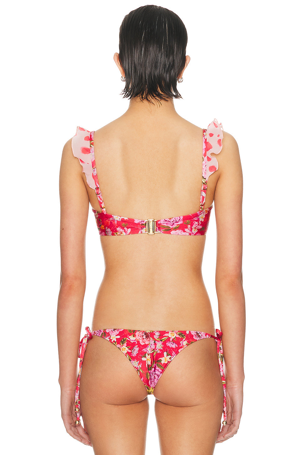 Peony Print Ruffle Bikini Top