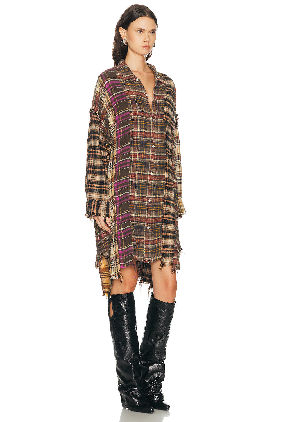 Spliced Drop Neck Shirt Dress