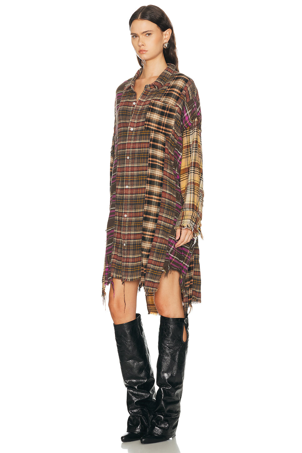 Spliced Drop Neck Shirt Dress