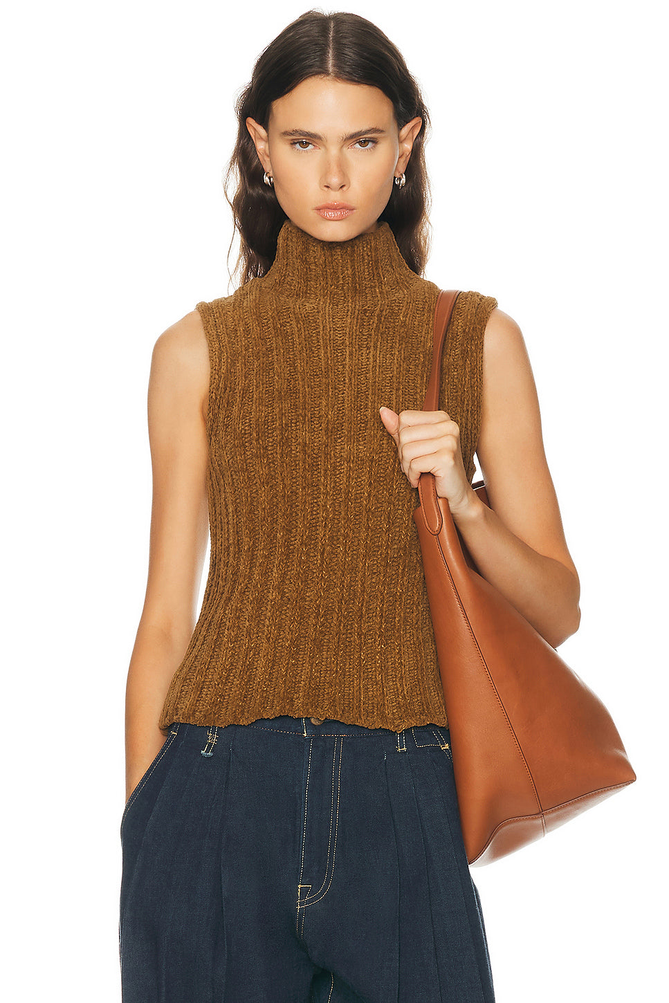 Ribbed Sleeveless Turtleneck Sweater