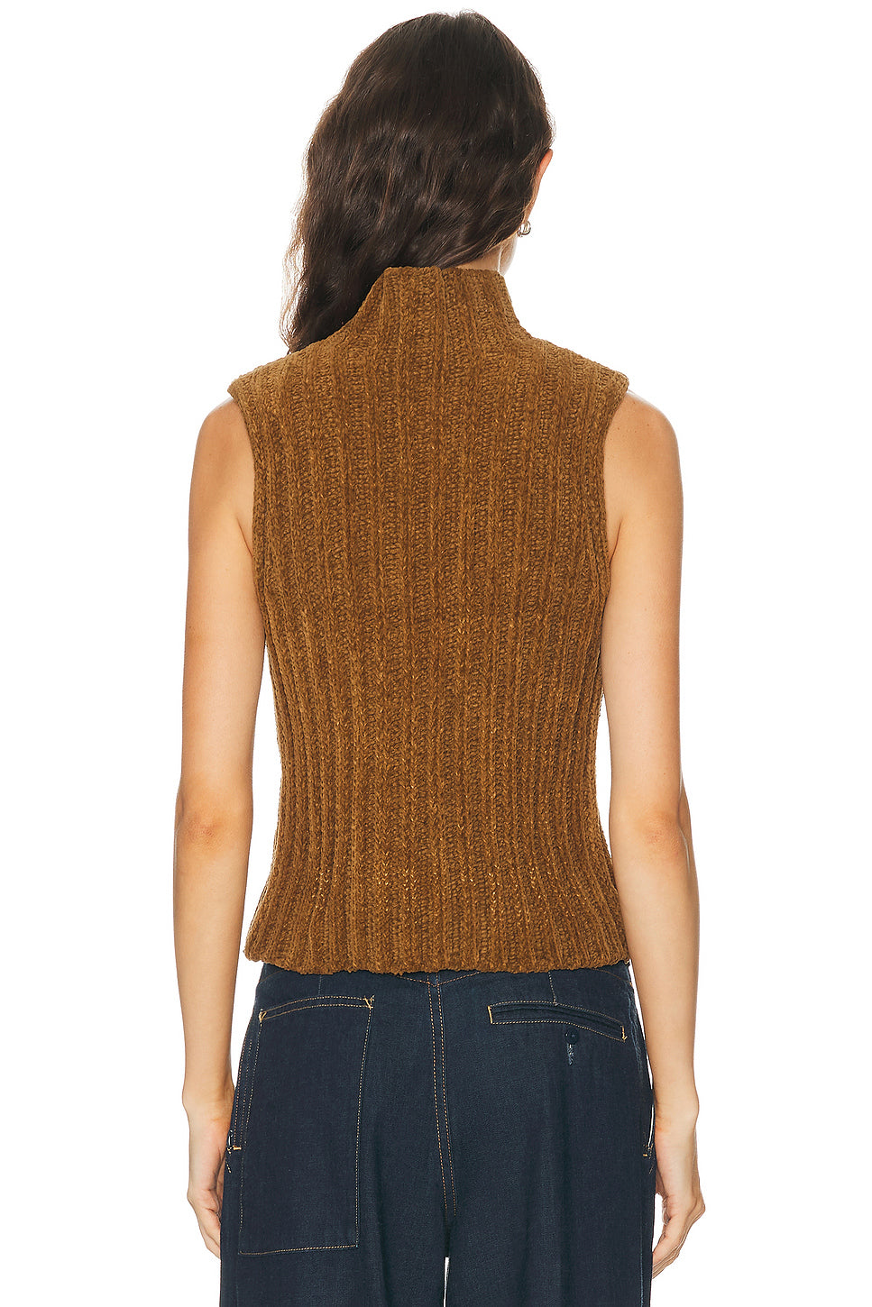 Ribbed Sleeveless Turtleneck Sweater
