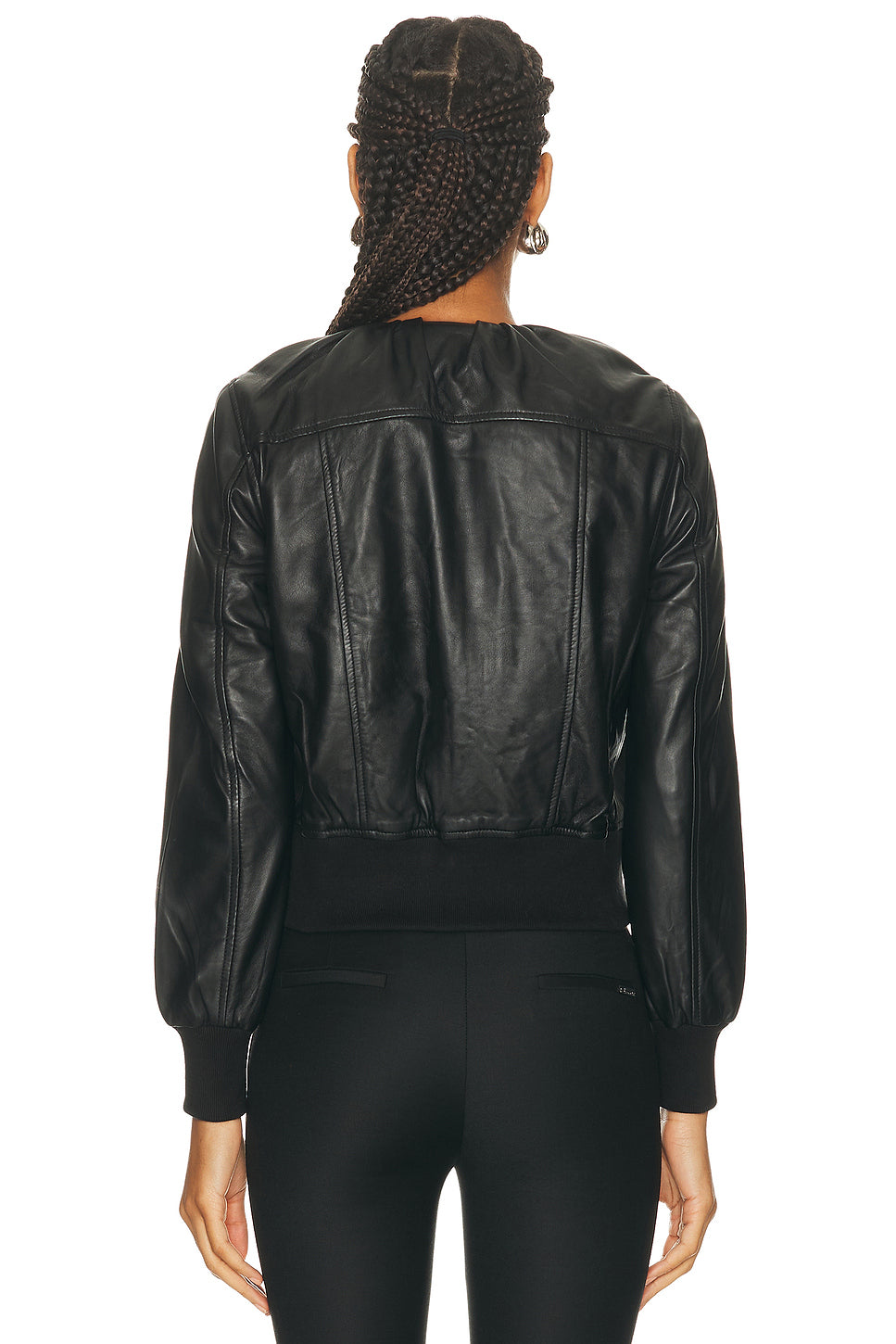 Pleated Neck Leather Jacket