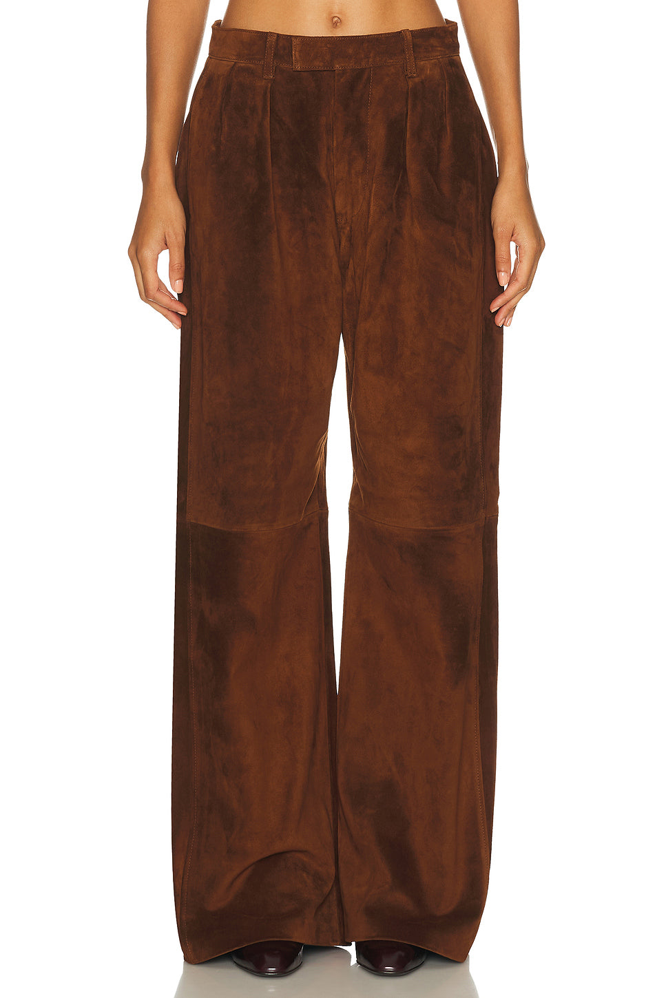 Pleated Wide Leg Leather Pant