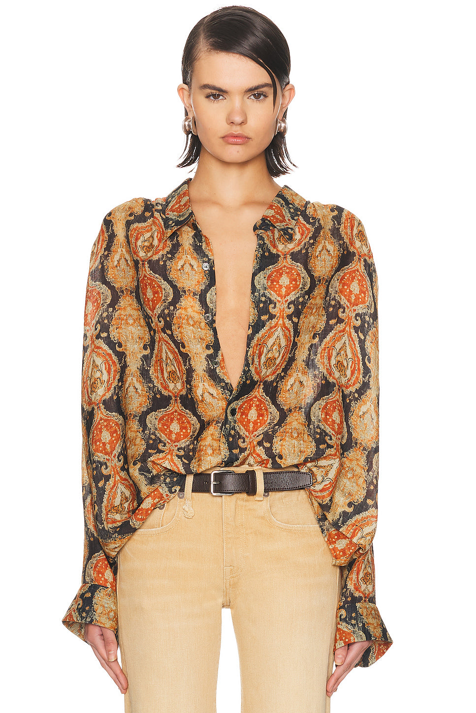 Gathered Yoke Drop Neck Shirt