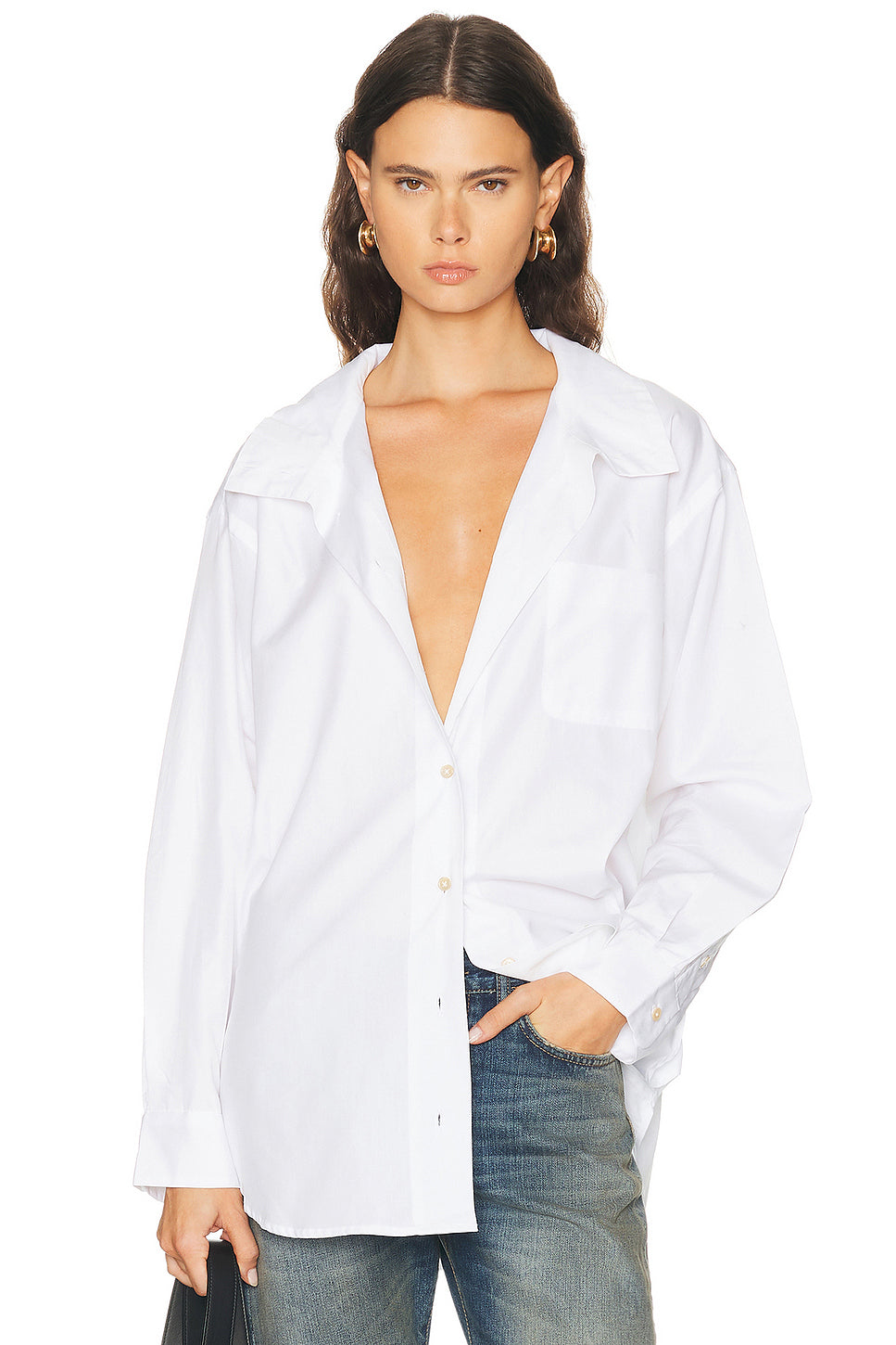 Tall Collar Boyfriend Button Up Shirt