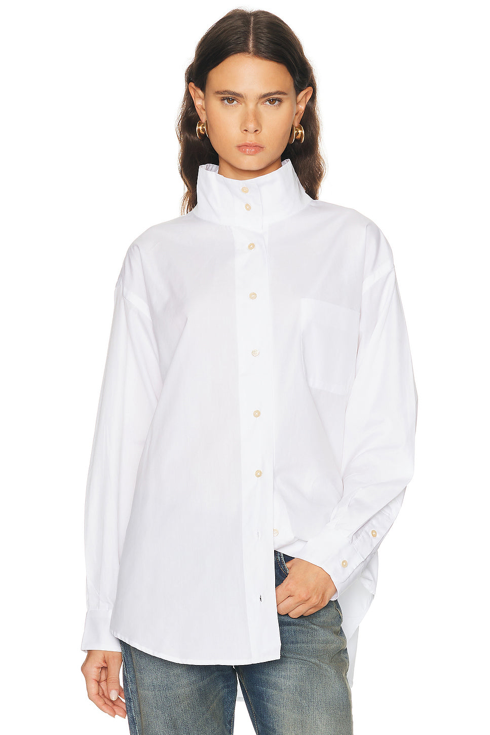 Tall Collar Boyfriend Button Up Shirt
