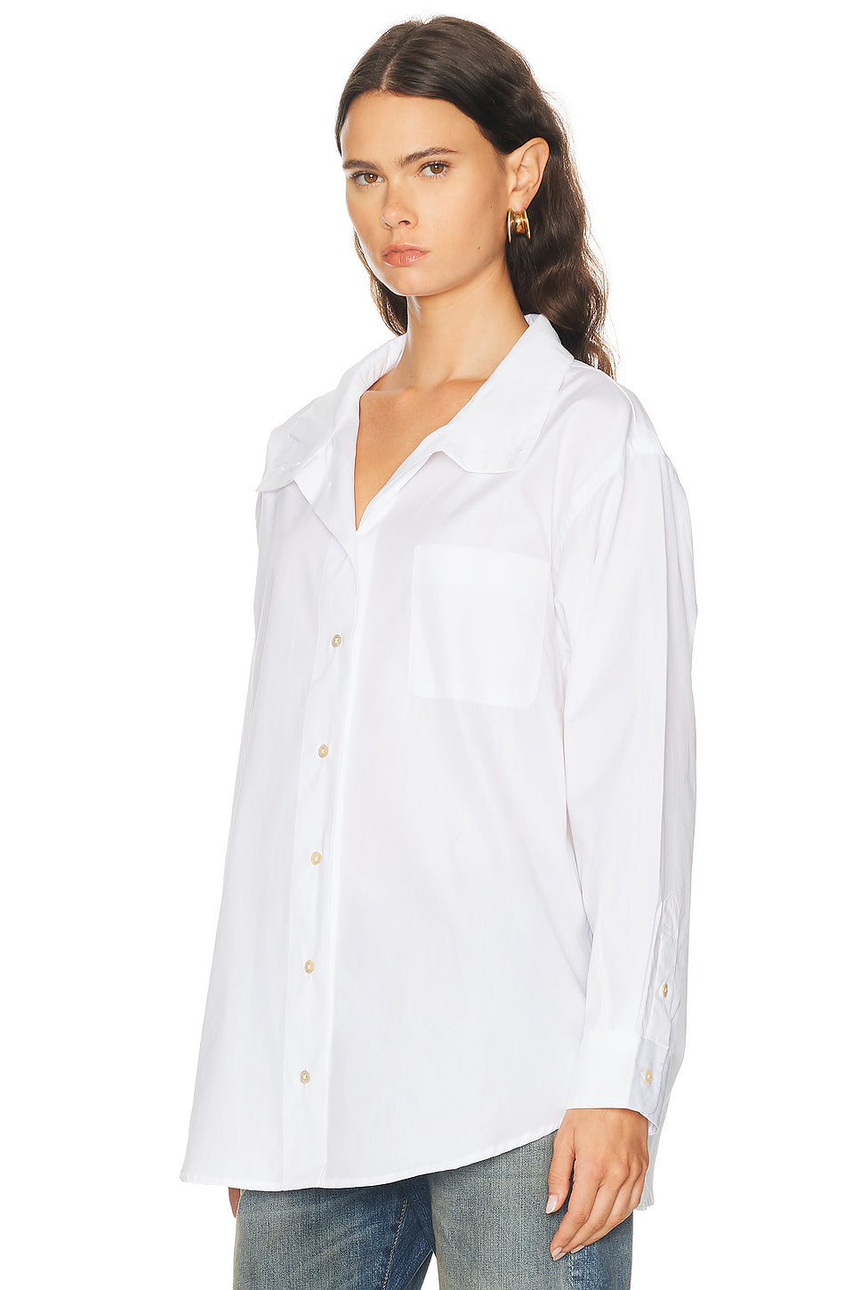 Tall Collar Boyfriend Button Up Shirt