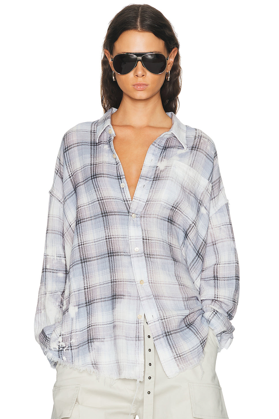 Shredded Seam Drop Neck Shirt