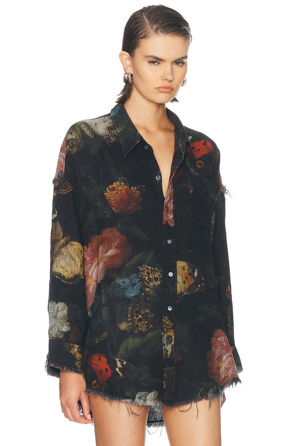 Reversible Shredded Seam Drop Neck Shirt