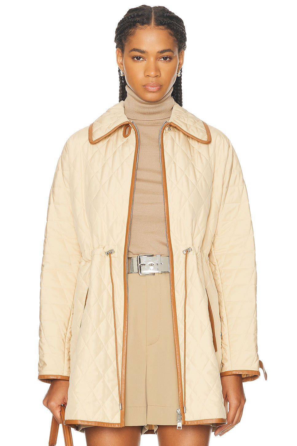 Saundra Lambskin-Trim Quilted Coat