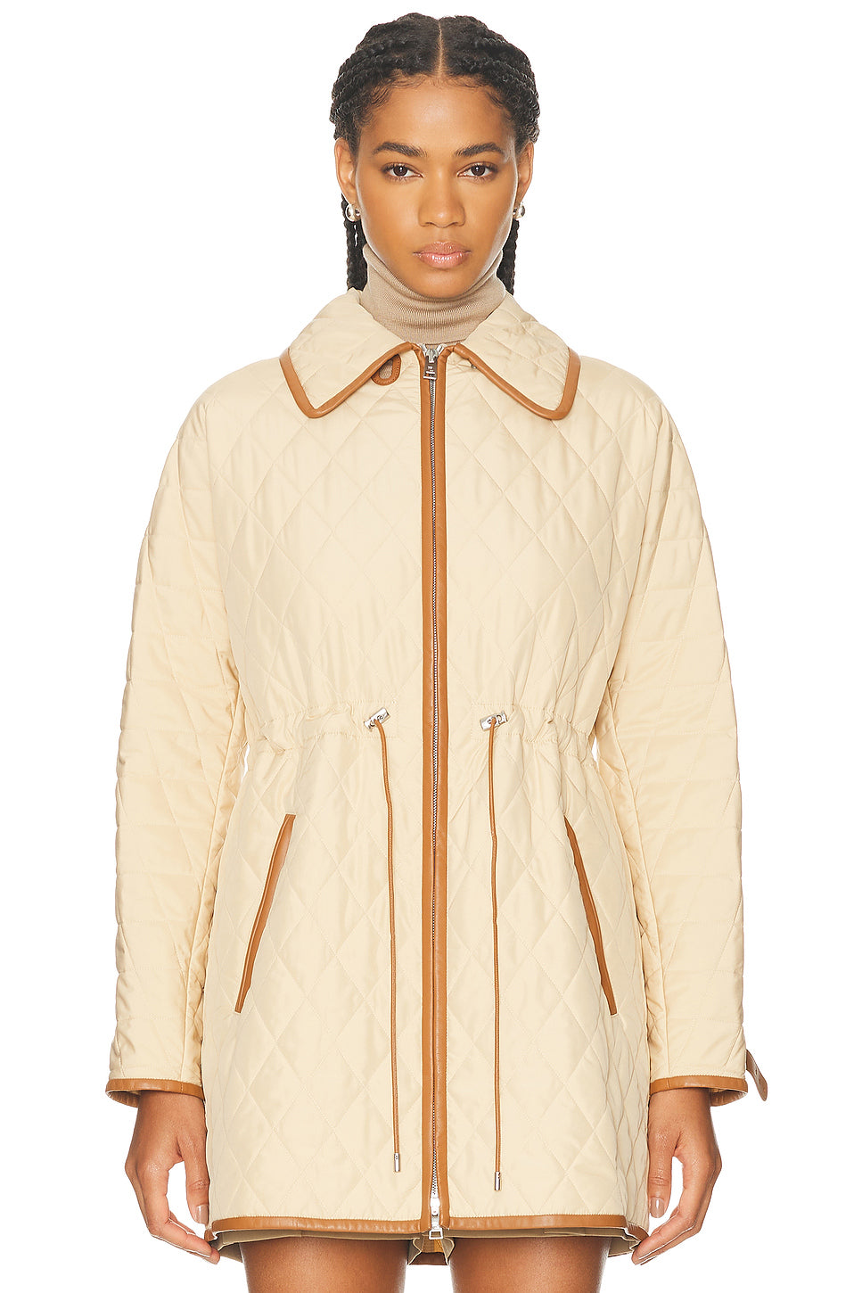 Saundra Lambskin-Trim Quilted Coat