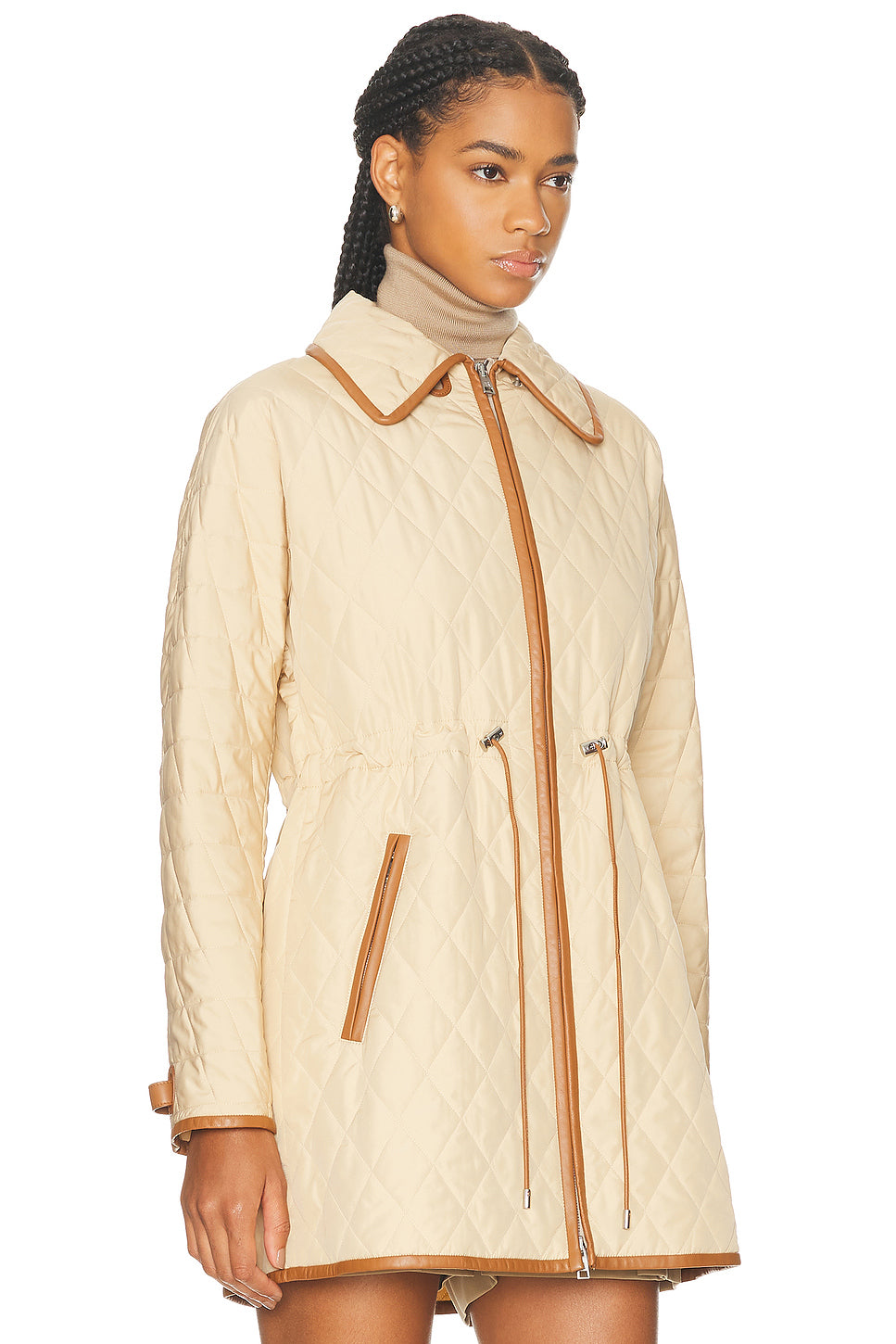 Saundra Lambskin-Trim Quilted Coat