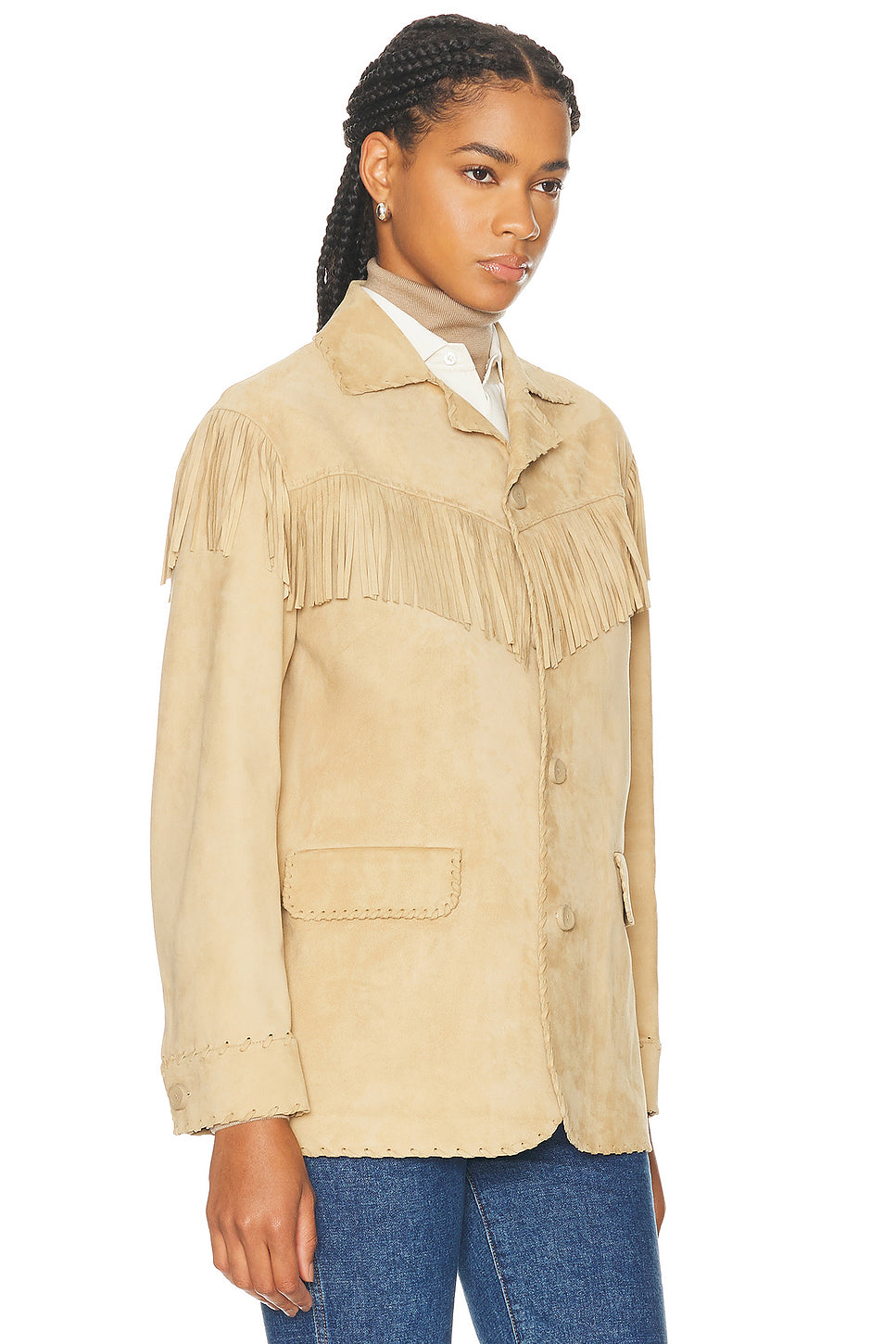 Ryland Fringe-Trim Lamb-Suede Jacket
